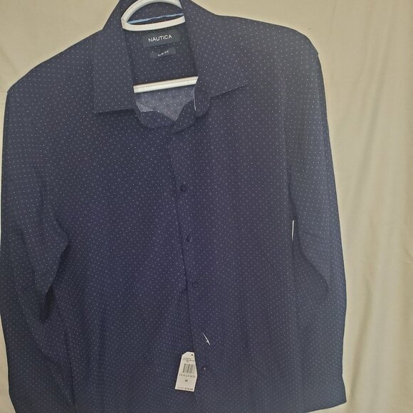 NWT Navy Grnd Blue and White Print  Slim Fit Nautica Button Down SZ:M - Picture 11 of 11